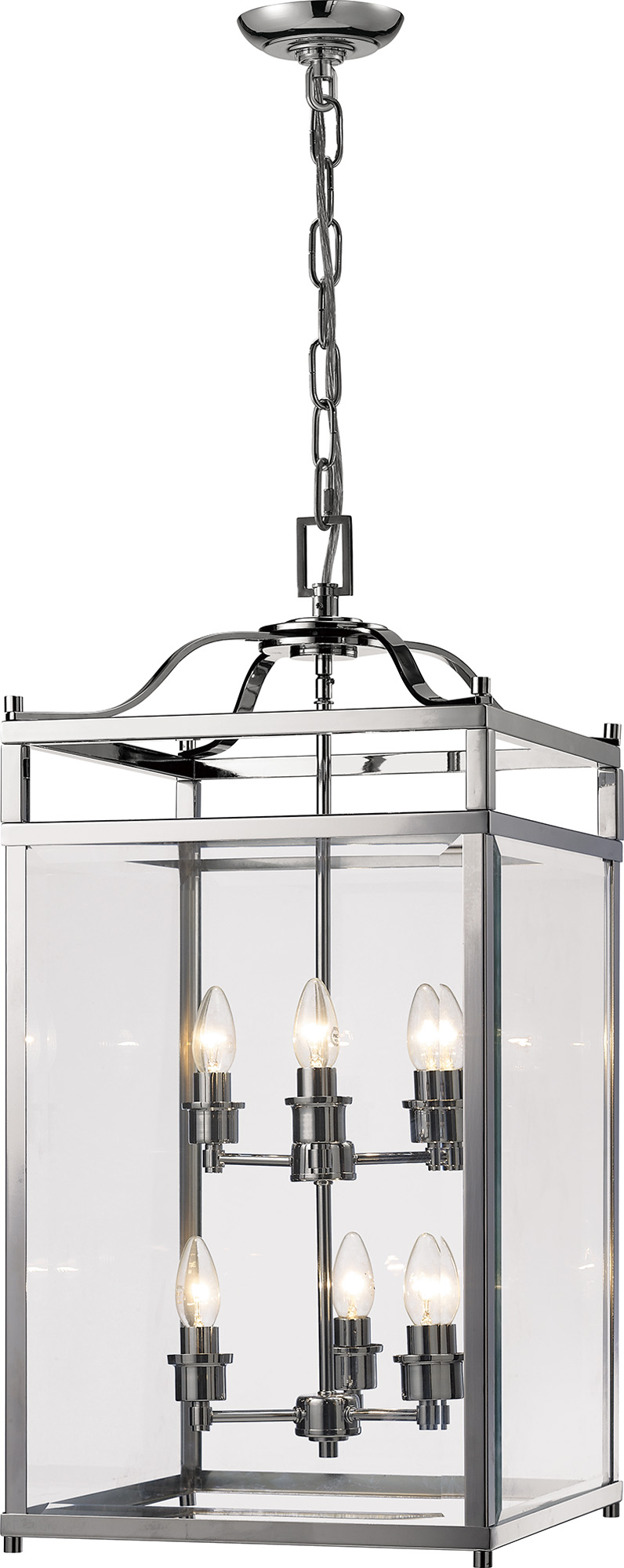 IL31104  Aston Glass Square Pendant 6 Light (15kg) Polished Chrome